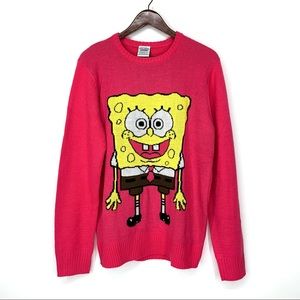 Nickelodeon SpongeBob Hot Pink & Yellow Knit Graphic Crew Neck Sweater New Nwot